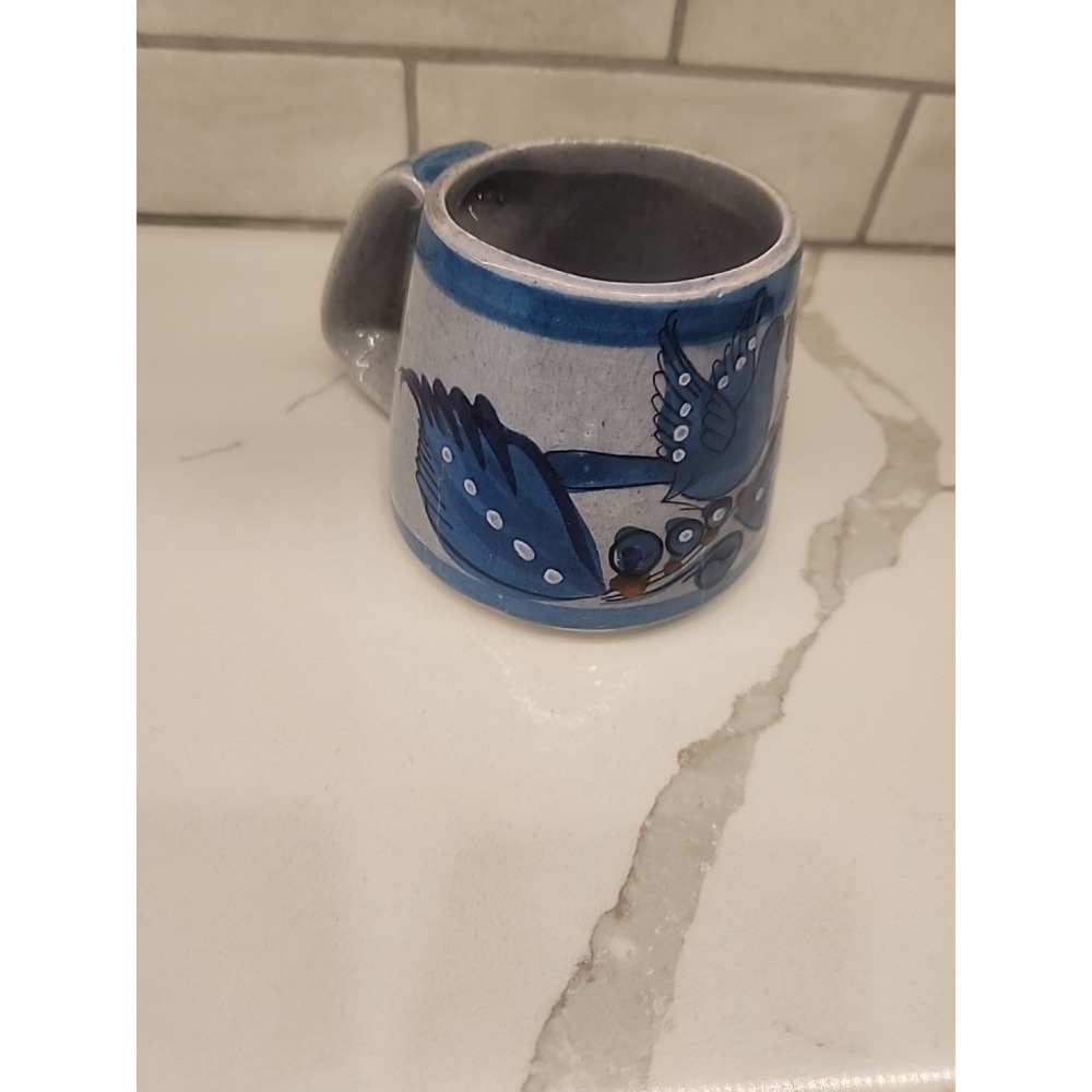 Vintage Tonala Mexico Large 14 Ounce Mug Blue Bird Floral Design Unique Style - Picture 12 of 12